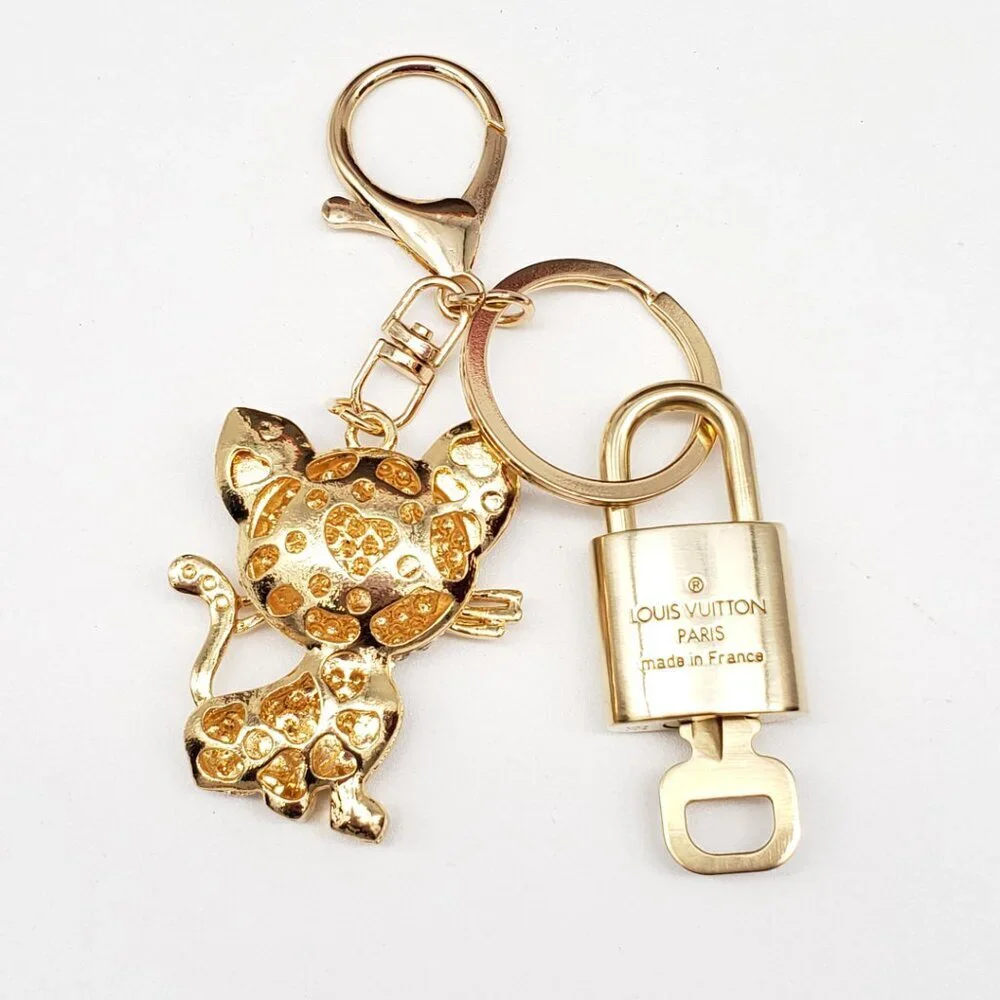 Louis Vuitton Gold Padlock Key 🔒 Authentic LV Charm + Unbranded Cat Keychain